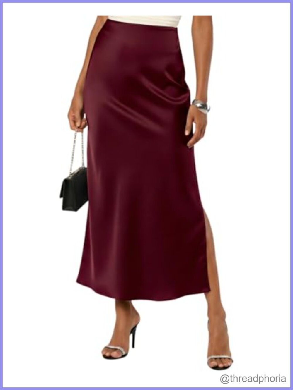 Satin Maxi Skirt High Waisted Silk Long Skirt with Slit
